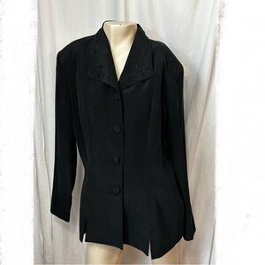 Patrick Collection vintage 90s size 14 silk jacket blazer black beaded